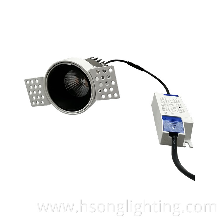 Anti glare trimless recessed cob led downlights dimming downlight CRI90 12w full watt for Indoor Lighting